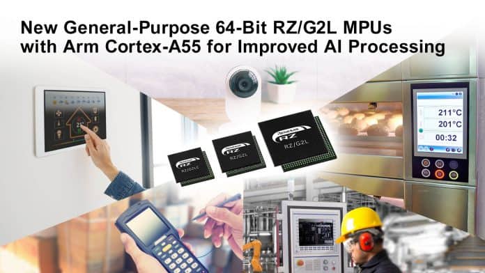 MPU RZ/G2L a 64 bit con il più recente Arm Cortex-A55 per una migliore elaborazione dell'IA