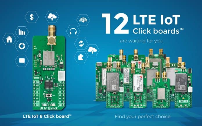 Scheda LTE IoT 8 Click per dispositivi indossabili e monitoraggio e misure di energia